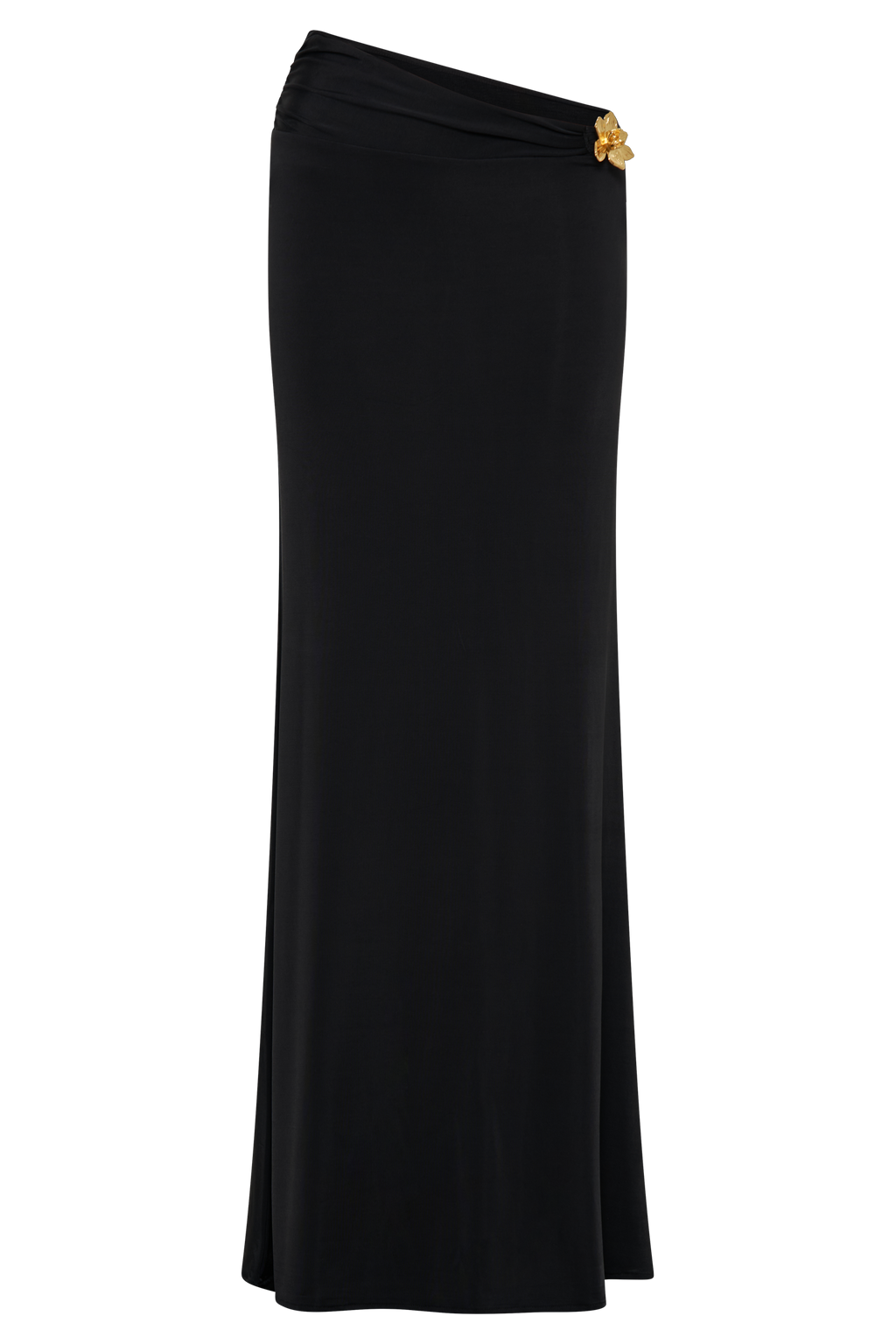 Ainsley Asymmetrical Maxi Skirt With Floral Hardware - Black