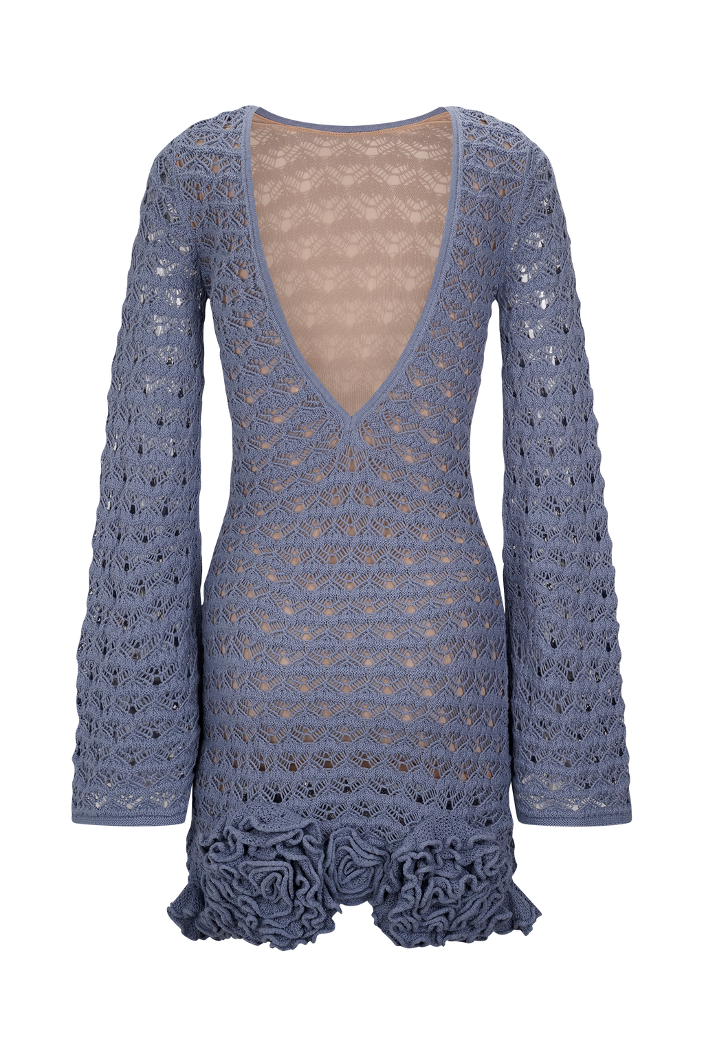 Aileen Ruffle Crochet Mini Dress - Steel Blue
