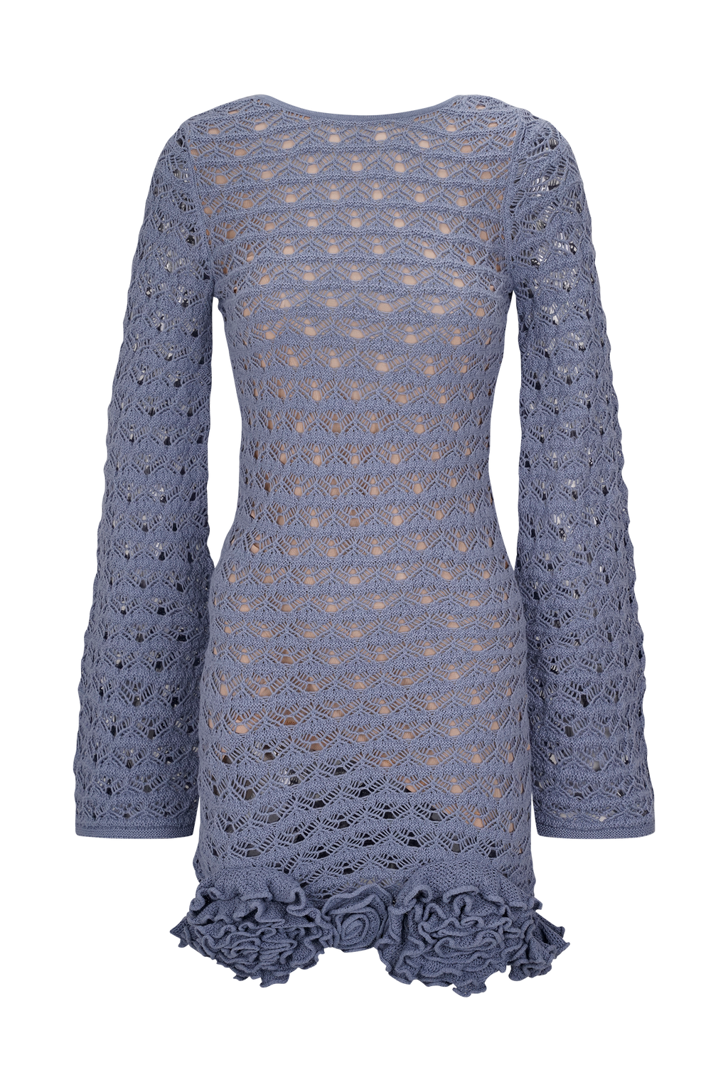 Aileen Ruffle Crochet Mini Dress - Steel Blue