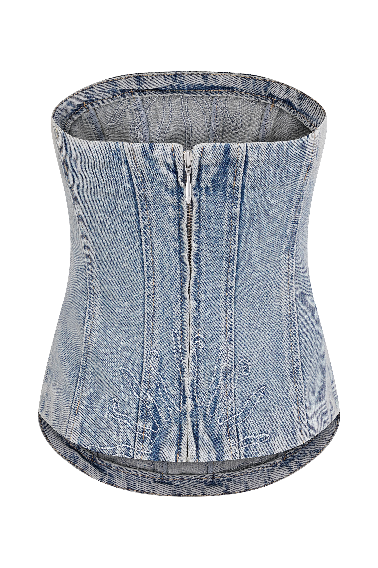 Alessia Embroidered Denim Corset - Light Vintage